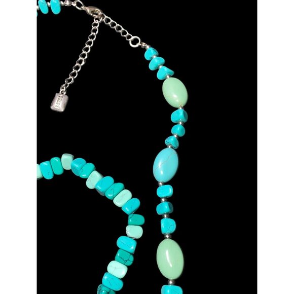 Chaps Necklace Bracelet Turquoise Silver-Toned Set - Picture 6 of 7